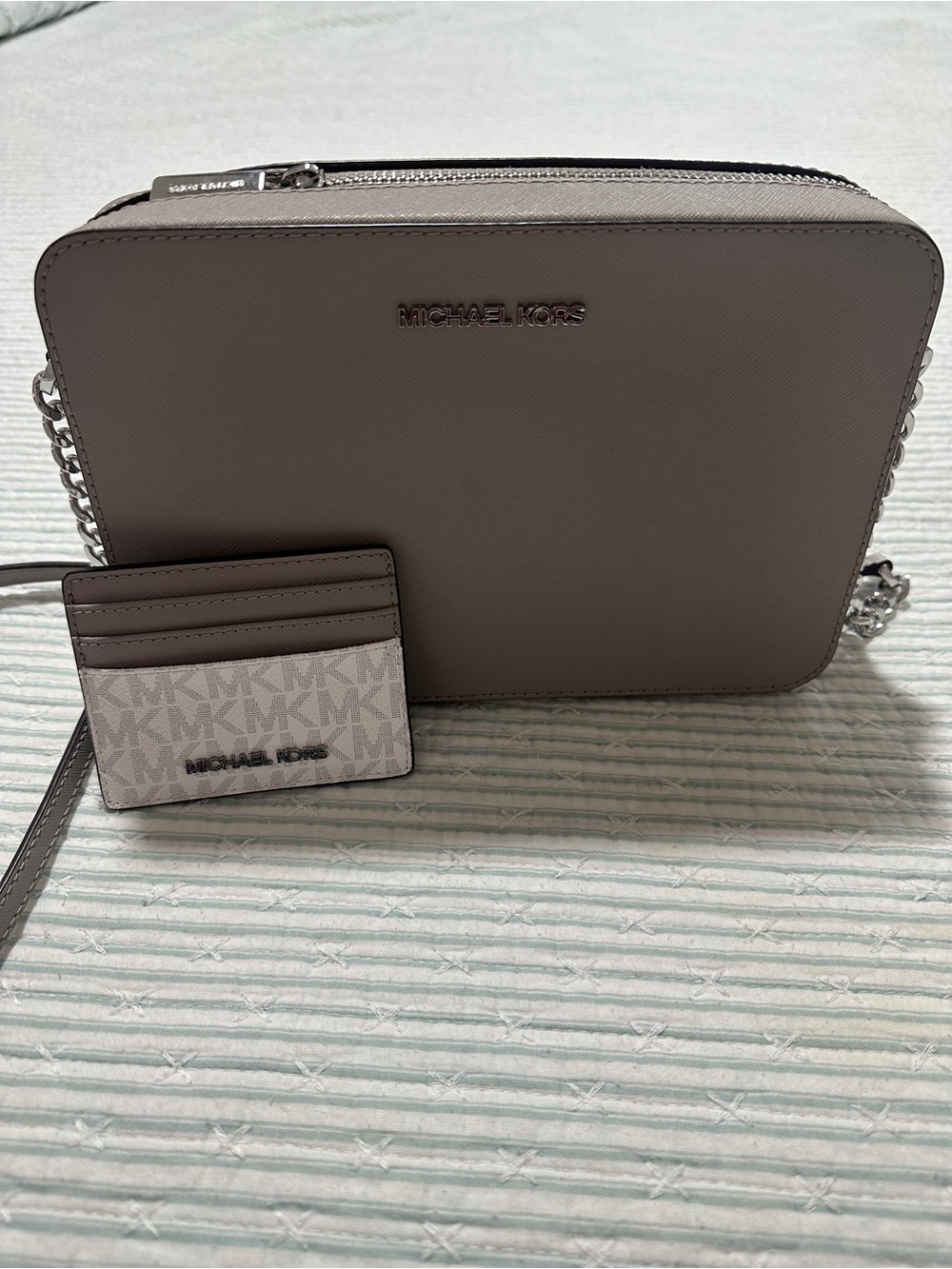 Michael Kors Taupe Saffiano Crossbody with Logo Card Holder